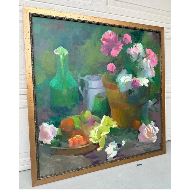1999 Large Torgesen Murdock “Still Life W/ Peonies & Summer Fruit” Oil on Board For Sale - Image 9 of 18