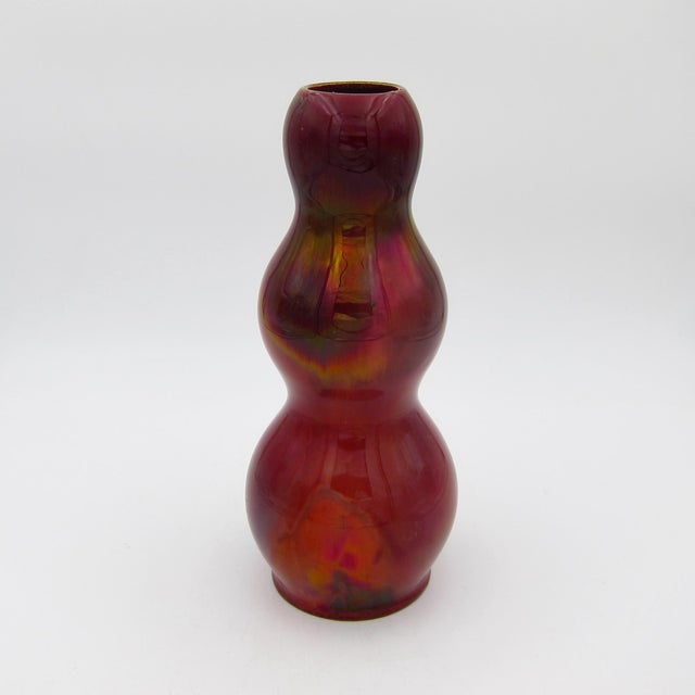 Victorian Antique Red Lustre Glazed Art Pottery Vase With Iridescence For Sale - Image 3 of 8