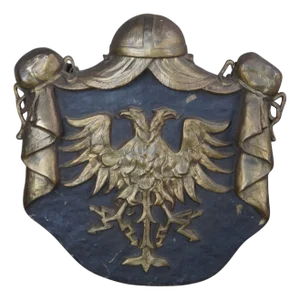Antique 1925 Erik Cohrt Bronze Double Eagle Wall Plaque Medieval Shield Crest