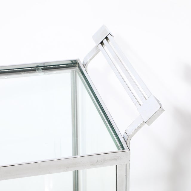 Art Deco Polished Nickel Two-Tier Serving Cart W/ Glass Doors by Treitel & Gratz For Sale - Image 10 of 13