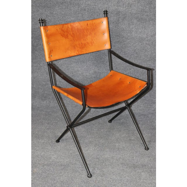 Set 4 Art Deco Style Metal and Leather Armchairs in the Manner of Jacques Adnet For Sale - Image 11 of 16