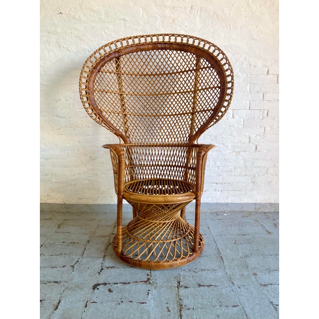 Mid-Century Modern Vintage Italian Peacock Wicker Armchair, 1960s For Sale - Image 3 of 15