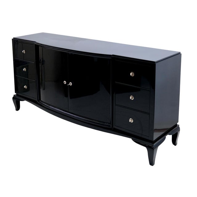 Wood Art Deco Sideboard in High-Gloss Black Lacquer, 1930s For Sale - Image 7 of 8