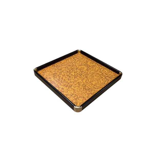 Chinoiseries Golden Brown Burl Square Wood Accent Tray For Sale - Image 4 of 6