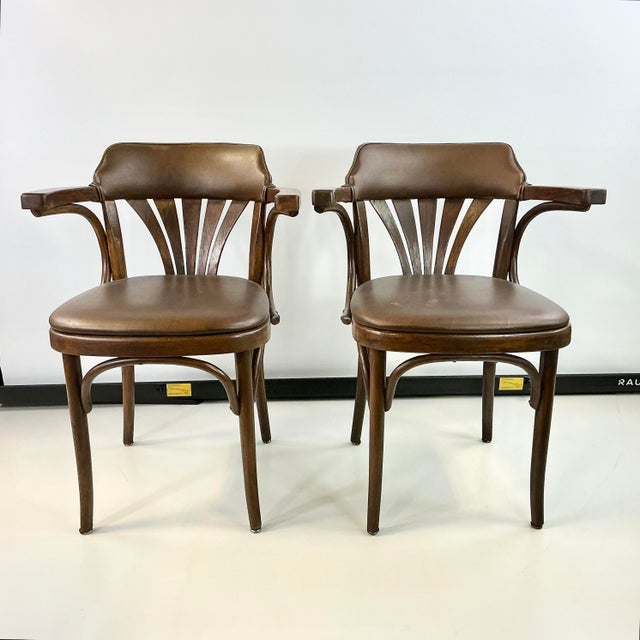 Art Deco 1940s Vintage Boho Chic Art Deco Drevounia Bentwood Arm Chairs - A Pair For Sale - Image 3 of 14