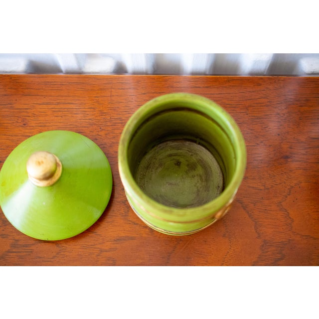 1960s Italian Green and Gold Stoneware Jar For Sale - Image 4 of 8