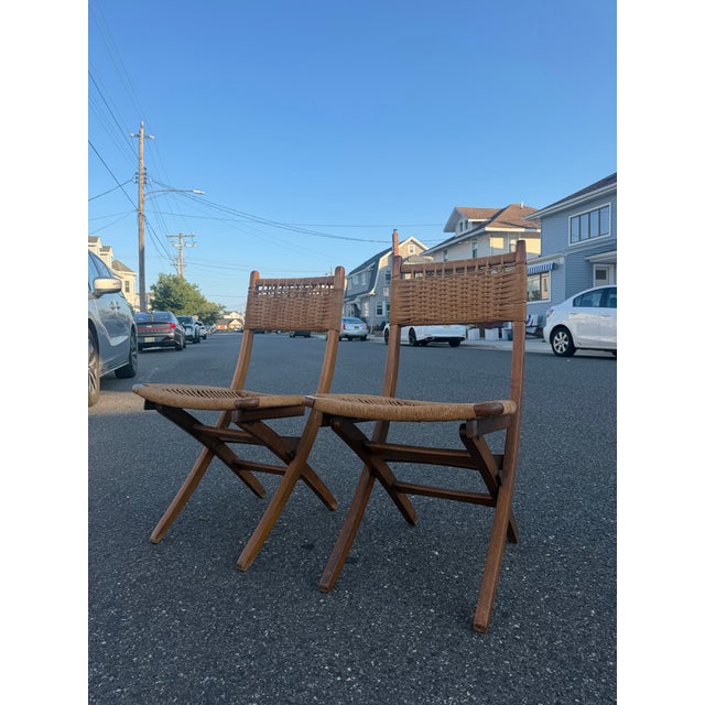 Hans Wegner 1960s Hans Wegner Style Weaved Rope Folding Chairs For Sale - Image 4 of 12