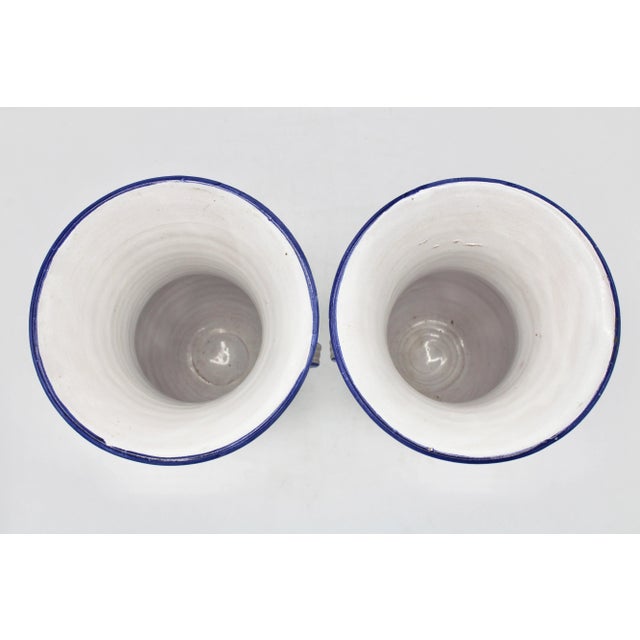 Ceramic Vintage Italian Blue and White Ceramic Flower Vases - a Pair For Sale - Image 7 of 9