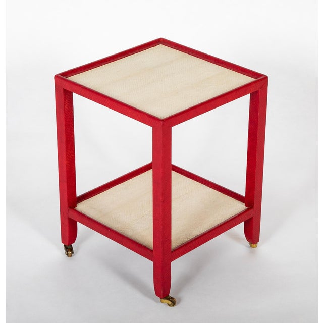 Red Karl Springer Style Telephone Drinks Table in Red And White Cobra Skin For Sale - Image 8 of 10