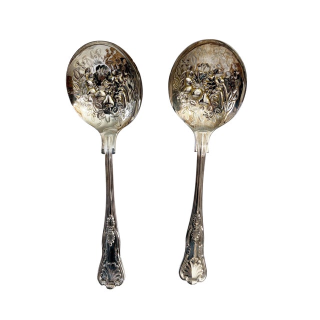 Vintage Pair of Sheffield Silver Plate Large Spoons 9" H For Sale - Image 4 of 5