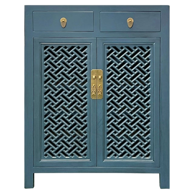 Asian Handmade Wood Shutter Doors Side Table Shoes Organizer Storage ...