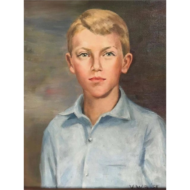 1950s Portrait of Young Boy Oil Painting For Sale - Image 4 of 4