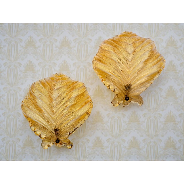 Murano Glass Shell-Shaped Dew Glass Wall Lamps from Manifattura Di Murano, 1960s, Set of 2 For Sale - Image 15 of 16