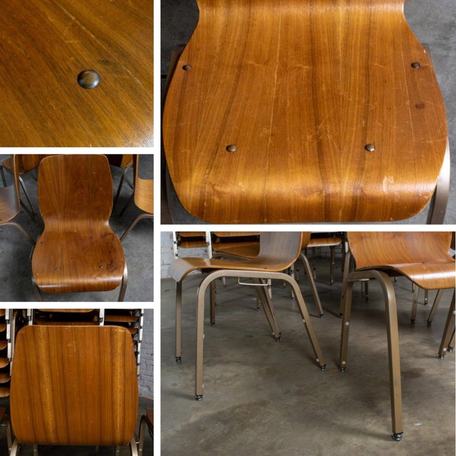 Late 20th to Early 21st Century Modern Walnut Molded Plywood Chairs Stackable Connectable as Is Condition Selling Separately For Sale - Image 15 of 18