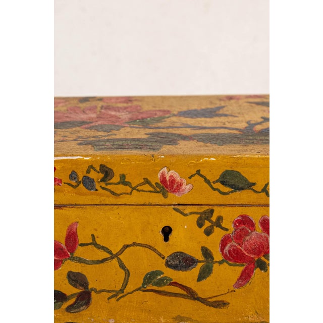 Wood Vintage Hand Painted Mustard + Floral Box For Sale - Image 7 of 8