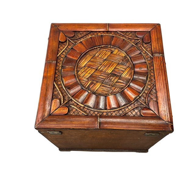 Late 20th Century Handcrafted Bamboo and Woven Rattan Storage Box, Side Table, Nightstand For Sale - Image 6 of 6