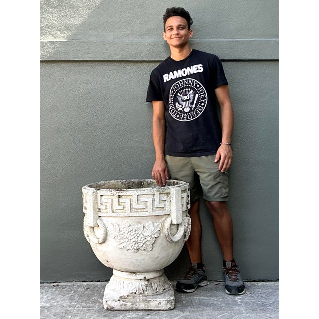 Vintage Cast Concrete Greek Key Planter For Sale - Image 4 of 12