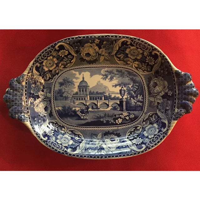 Ceramic Large Antique Early 19th Century Georgian Staffordshire Pearlware Blue Platter For Sale - Image 7 of 12