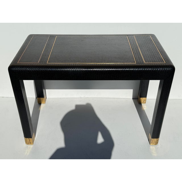 Embossed black leather and brass backgammon game table or desk attributed to Karl Springer