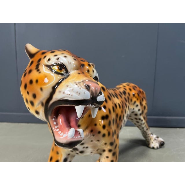 Large Italian Ceramic Leopard Statue, 1960s For Sale - Image 4 of 13