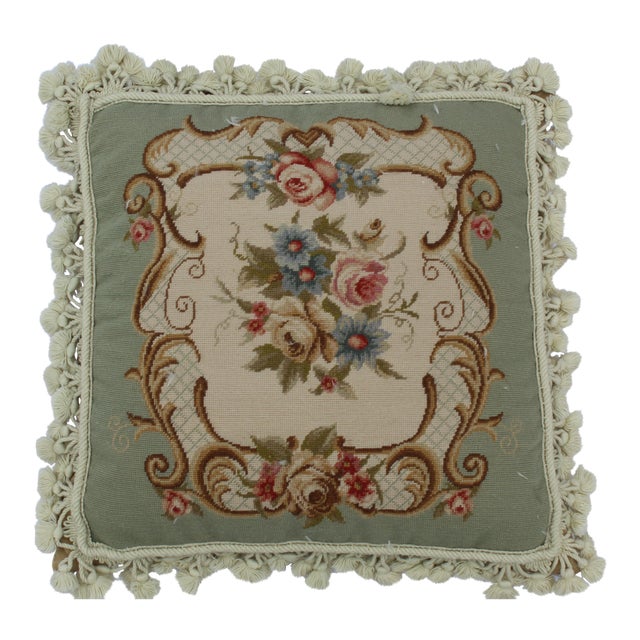 French Traditional Wool Pedi Point Down Pillow With Loop Fringe and Cotton Tassels For Sale