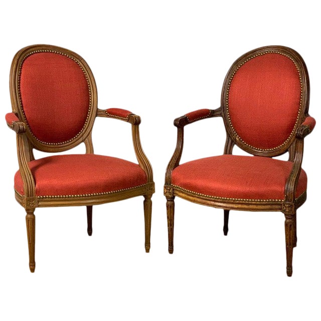 French Louis XVI Beechwood Fauteuils - a Pair For Sale