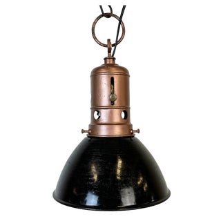 Industrial Italian Black Enamel Factory Lamp with Iron Top, 1950s For Sale