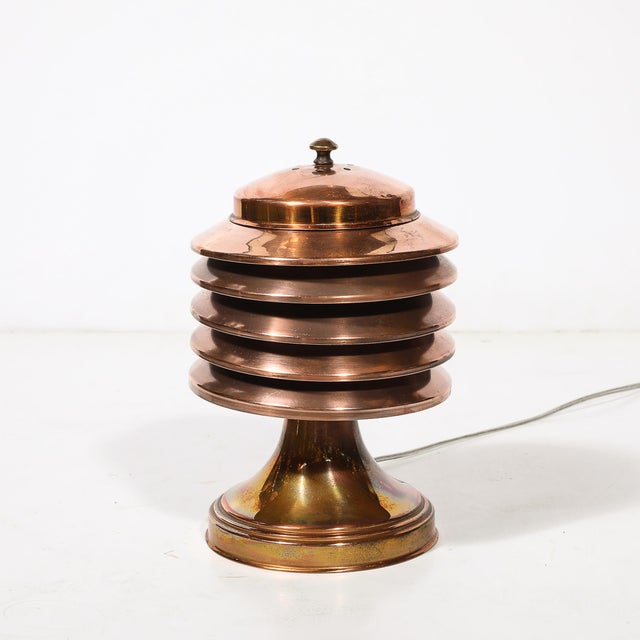 Art Deco Machine Age Polished Copper Table Lamp For Sale - Image 4 of 11