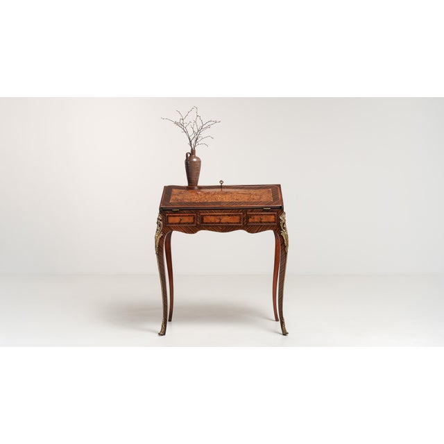 Brown Louis XV Secretary Desk with Brass Accents, Rococo Style, France, 19th Century For Sale - Image 8 of 18