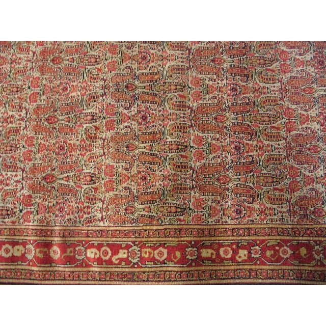 1880s Ivory Paisley Traditional Antique Senneh Persian Rug 4'2" X 6'4" Handknotted Wool Carpet For Sale - Image 4 of 5