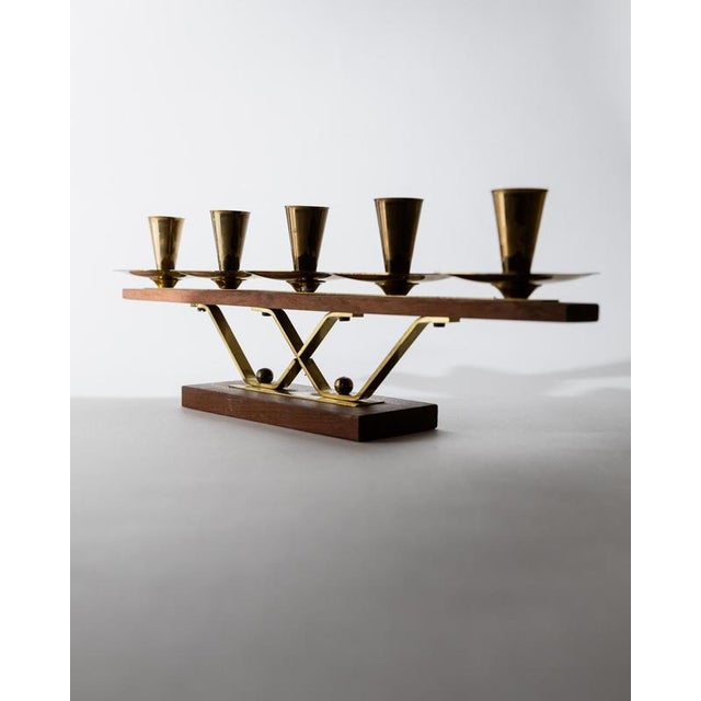 Vintage Candleholder in Wood and Brass, 1970s For Sale - Image 9 of 13