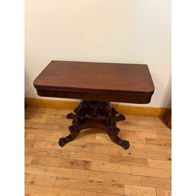 Traditional Mid 19th Century Hand Carved Mahogany Empire Dragon Claw Foot Game Table For Sale - Image 3 of 12
