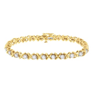 10K Yellow Gold Plated Sterling Silver 1 cttw Diamond Link Bracelet (J-K Clarity, I1-I2 Color) - Size 7" For Sale