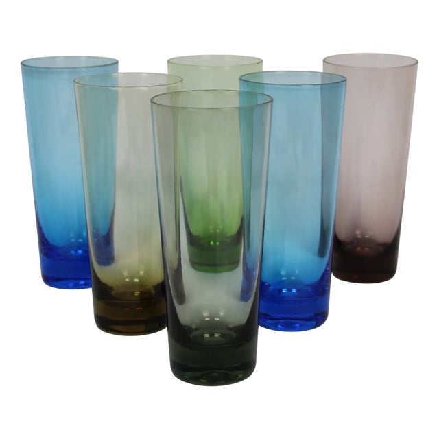 Vintage Colored Glass Glasses, 1960s, Set of 6 For Sale