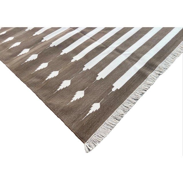 Handwoven Cotton Area Rug, Natural Vegetable Dyed, Brown and White Striped Dhurrie - 12'x15' For Sale - Image 6 of 10