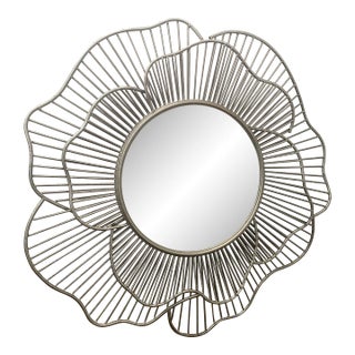 1990s Large Silver Metal Flower Petal Shaped Mirror For Sale