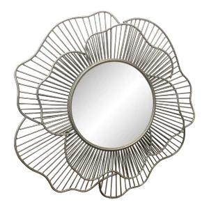 1990s Large Silver Metal Flower Petal Shaped Mirror