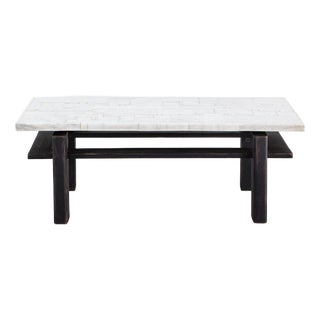 Artisan Wooden Coffee Table with Marble Top, 1970s For Sale