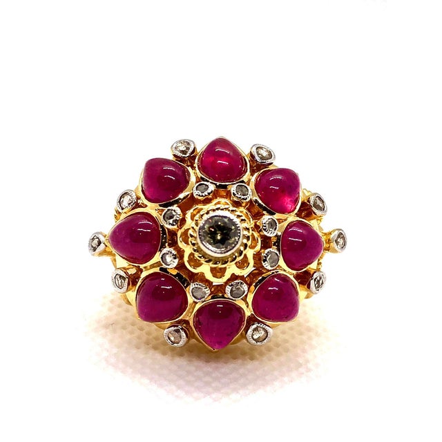 Bochic "Capri" Vintage Ruby & Diamond Ring Set In 18K Gold & Silver For Sale - Image 17 of 18