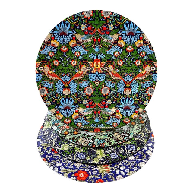 Enameled Tin Arts & Crafts Botanical Plates - Set of 4 For Sale