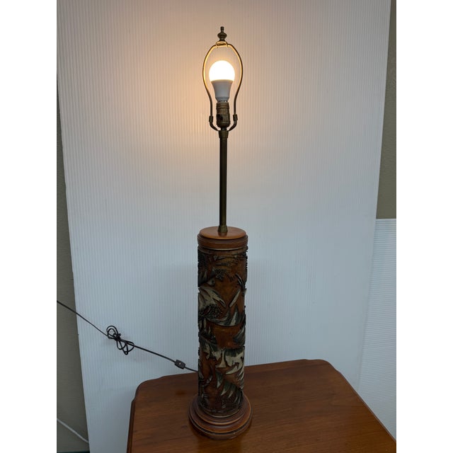 Mabro Lamp Company Mid 20th Century Mabro Lamp Company Carved Flower Table Lamp, Medium For Sale - Image 4 of 12