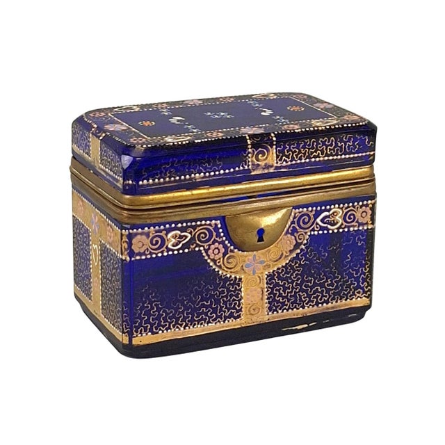 Metal Antique Gilt Enamelled Glass Box, 1800s For Sale - Image 7 of 7