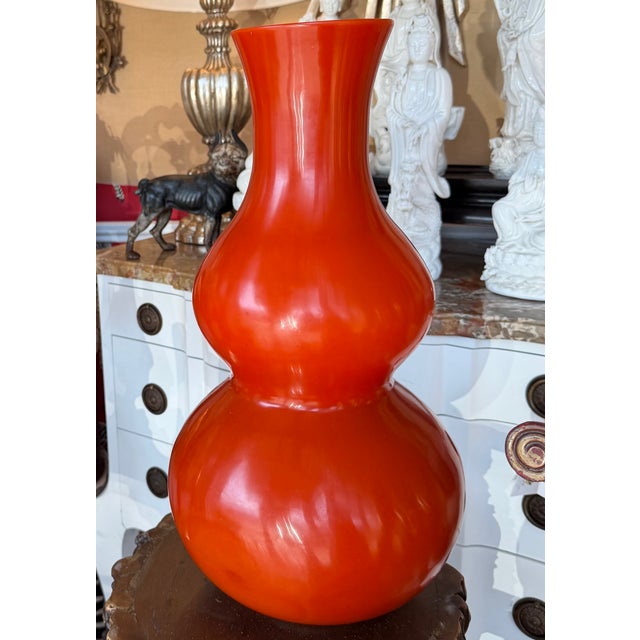 Huge 21” Orange Double Gourd Chinese Peking Glass Vase.