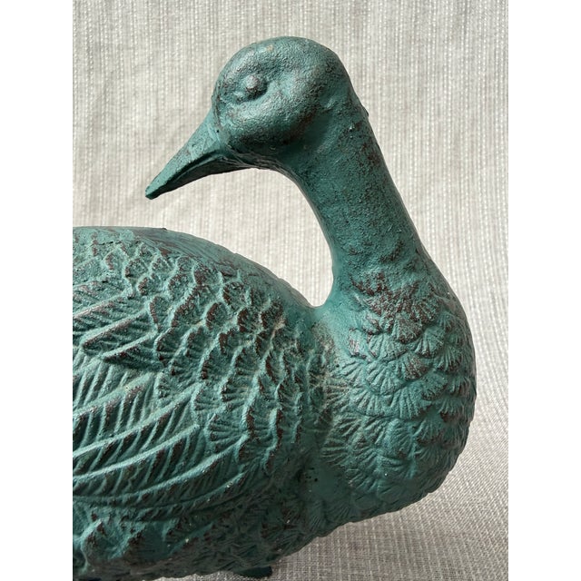 Heavy vintage green cast iron duck or goose statue. Would be great as a garden ornament or doorstop. No marks. Good...