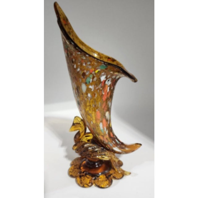 Vintage Murano Amber Glass 'End of Day' Turkey Cornucopia Vase For Sale - Image 6 of 13