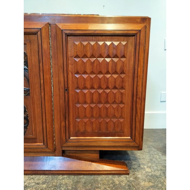 1940s French Art Deco Marble Top Sideboard With Carved Birds and Flowers. For Sale - Image 5 of 12