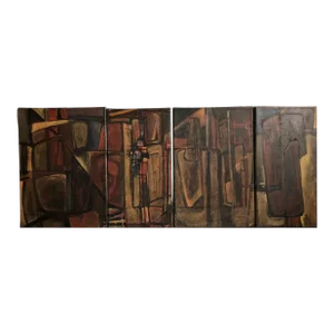 Rebeca Mendoza, Argentine Abstract Constructivist Quadriptych Oil Painting Latin American Woman, 1990