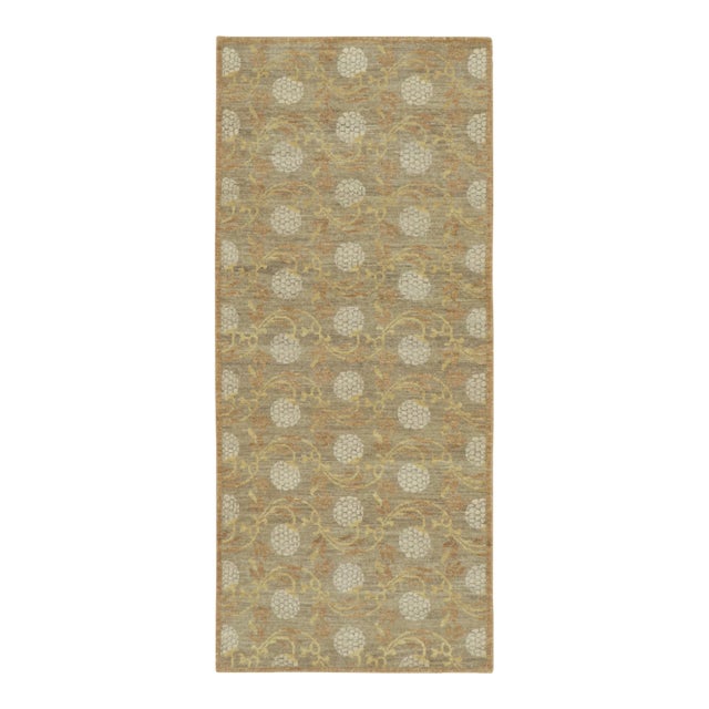 Contemporary Block Print Brown & Gold Wool Runner by Rug & Kilim, India For Sale