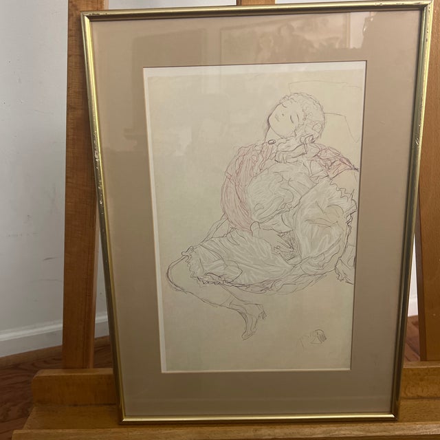 1910s Print of Panicle Drawing Coloured Sketch on Paper by the Austrian Symbolist Painter Gustav Klimt of a Reclining Figure For Sale - Image 4 of 12