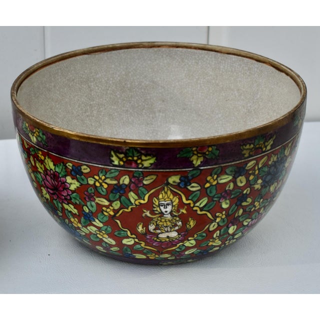 Vtg. Thai Benjarong Covered Ginger Jar W/Brass Rim For Sale - Image 15 of 18